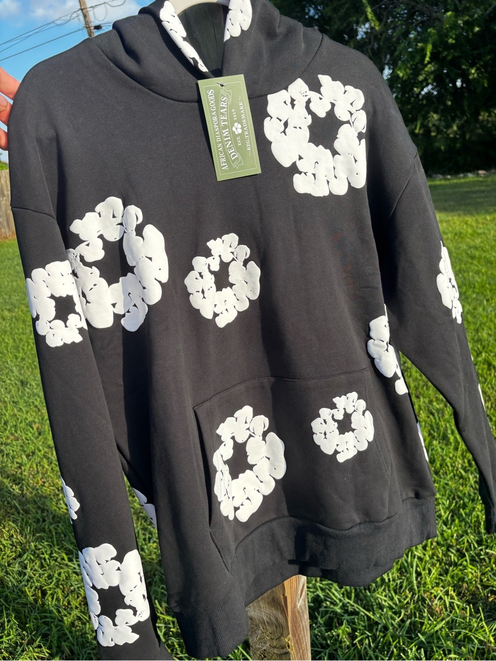 Black & White Denim Tears Floral Hoodie Sweater